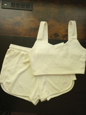 Vans Off White Terrycloth Shorts Bralette Set Loungewear M-Shorts L-Top